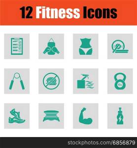 Fitness icon set. Fitness icon set. Green on gray design. Vector illustration.