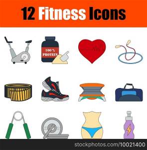 Fitness Icon Set. Flat Color Outline Design With Editable Stroke. Vector Illustration.