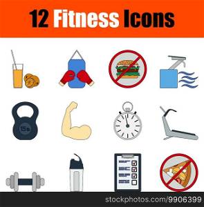 Fitness Icon Set. Flat Color Outline Design With Editable Stroke. Vector Illustration.