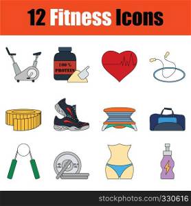 Fitness icon set.Full color with outline design. Vector illustration.