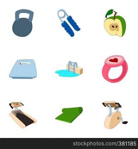 Fitness icons set. Cartoon illustration of 9 fitness vector icons for web. Fitness icons set, cartoon style