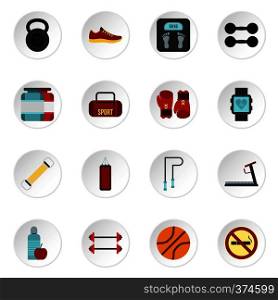 Fitness icons set. Flat illustration of 16 fitness vector icons for web. Fitness icons set, flat style