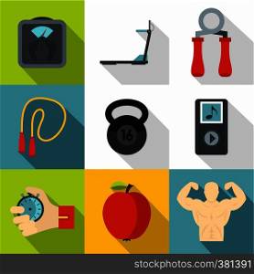 Fitness icons set. Flat illustration of 9 fitness vector icons for web. Fitness icons set, flat style