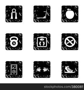 Fitness icons set. Grunge illustration of 9 fitness vector icons for web. Fitness icons set, grunge style