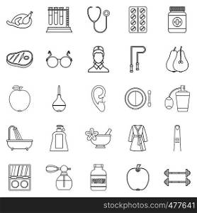 Fitness icons set. Outline set of 25 fitness vector icons for web isolated on white background. Fitness icons set, outline style