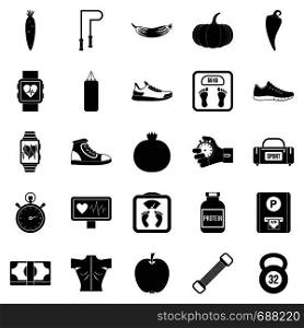 Fitness icons set. Simple set of 25 fitness vector icons for web isolated on white background. Fitness icons set, simple style
