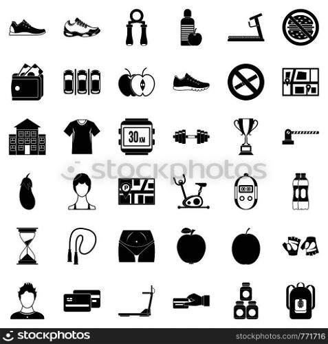 Fitness icons set. Simple style of 36 fitness vector icons for web isolated on white background. Fitness icons set, simple style