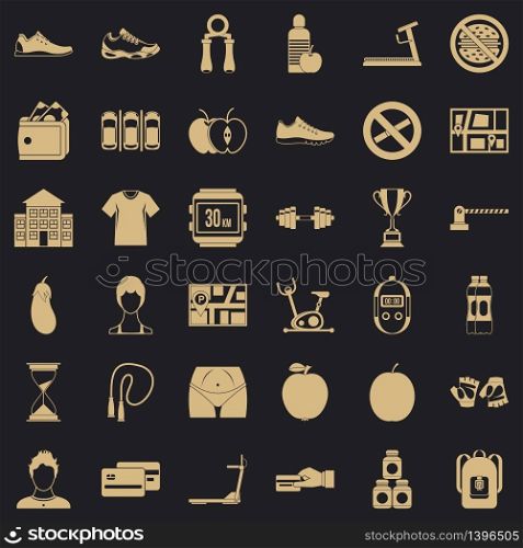 Fitness icons set. Simple style of 36 fitness vector icons for web for any design. Fitness icons set, simple style