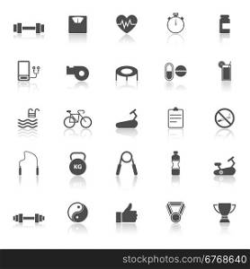 Fitness icons with reflect on white background, stock vector