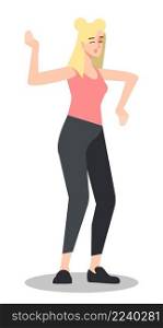 Fitness influencer semi flat RGB color vector illustration. Dancing young woman in sportswear isolated cartoon character on white background. Fitness influencer semi flat RGB color vector illustration