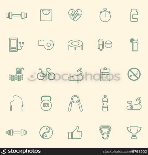 Fitness line color icons on yellow background, stock vector
