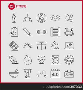 Fitness Line Icons Set For Infographics, Mobile UX/UI Kit And Print Design. Include: Apple, Food, Fitness, Blood, Droop, Fitness, Id Card, Icon Set - Vector
