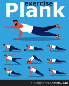 Fitness man doing planking exercise. Planksgiving challenge banner. Athlete standing in plank position vector illustration. Sporty strong man character in flat style. Yoga exercise for posture.. Fitness man doing planking exercise