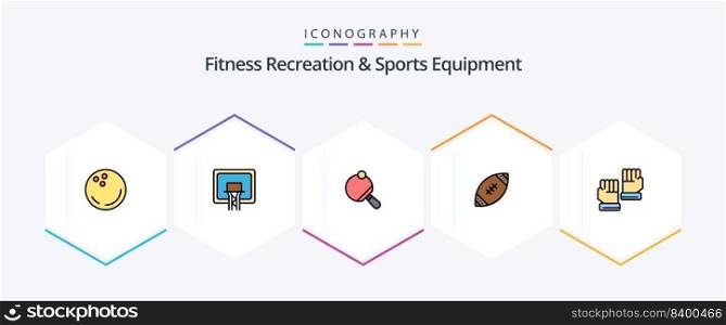 Fitness Recreation And Sports Equipment 25 FilledLine icon pack including glove. nfl. pong. football. american