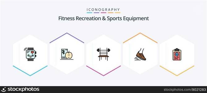 Fitness Recreation And Sports Equipment 25 FilledLine icon pack including run. fast. fruits. machine. fitness