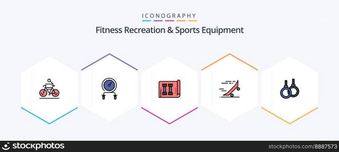 Fitness Recreation And Sports Equipment 25 FilledLine icon pack including skate board. ride. intensity. fast. inventory