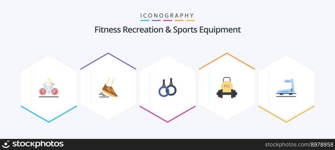 Fitness Recreation And Sports Equipment 25 Flat icon pack including kettlebell. dumbbell. runner. barbell. sport