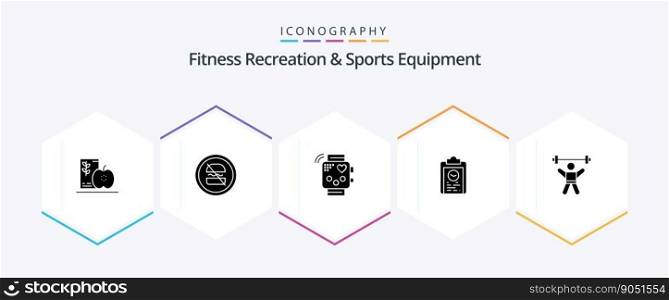 Fitness Recreation And Sports Equipment 25 Glyph icon pack including plan. clipboard. dieting. monitoring. fitness