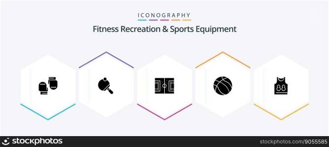 Fitness Recreation And Sports Equipment 25 Glyph icon pack including shirt. nba . field. basketball. soccer
