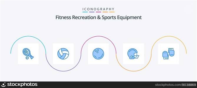 Fitness Recreation And Sports Equipment Blue 5 Icon Pack Including boxing. helmet. ball. football. american