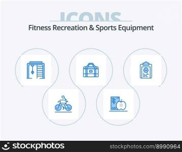 Fitness Recreation And Sports Equipment Blue Icon Pack 5 Icon Design. sports. equipment. fruits. bag. sport