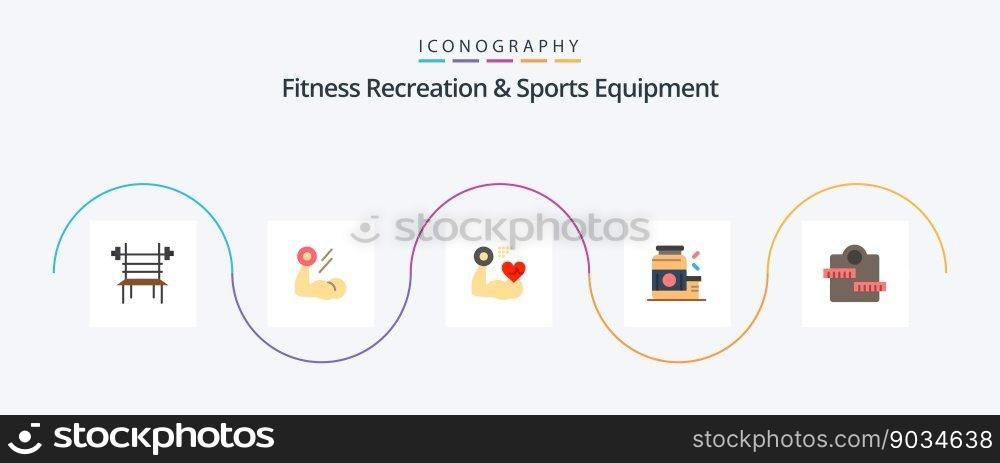 Fitness Recreation And Sports Equipment Flat 5 Icon Pack Including sports. gainer. muscle. bodybuilding. heart