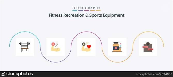Fitness Recreation And Sports Equipment Flat 5 Icon Pack Including sports. gainer. muscle. bodybuilding. heart