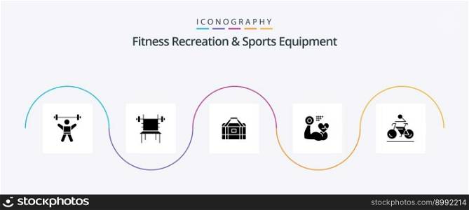 Fitness Recreation And Sports Equipment Glyph 5 Icon Pack Including beat. muscle. gym. growth. gym