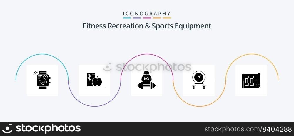 Fitness Recreation And Sports Equipment Glyph 5 Icon Pack Including hiit. fast. fruits. weight. equipment