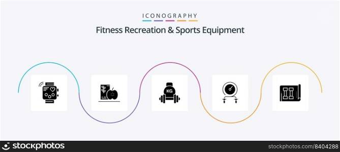 Fitness Recreation And Sports Equipment Glyph 5 Icon Pack Including hiit. fast. fruits. weight. equipment