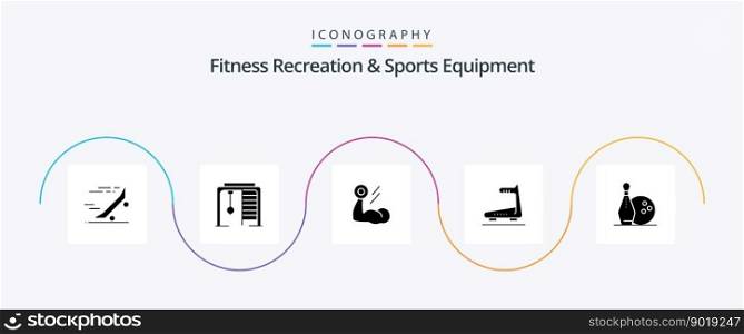 Fitness Recreation And Sports Equipment Glyph 5 Icon Pack Including treadmill. running. game. machine. muscle
