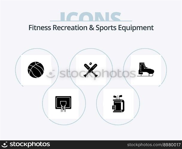 Fitness Recreation And Sports Equipment Glyph Icon Pack 5 Icon Design. boot. bat. stick. baseball. sport