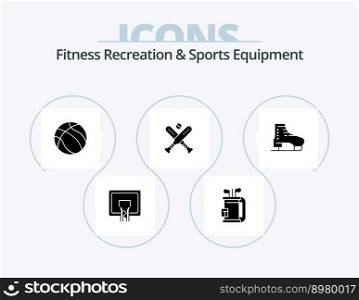 Fitness Recreation And Sports Equipment Glyph Icon Pack 5 Icon Design. boot. bat. stick. baseball. sport