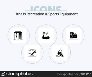 Fitness Recreation And Sports Equipment Glyph Icon Pack 5 Icon Design. muscle. bodybuilding. runner. biceps. sport