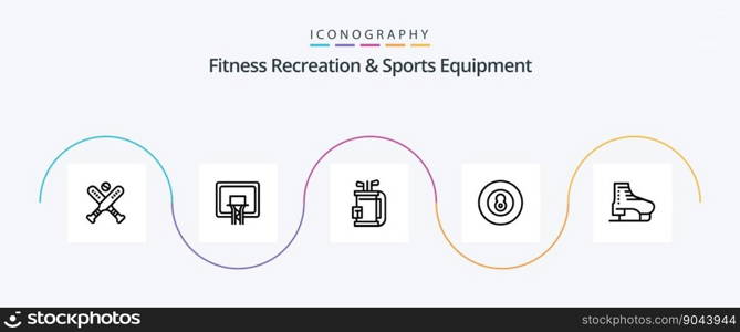 Fitness Recreation And Sports Equipment Line 5 Icon Pack Including boot. game. bag. baseball. stick