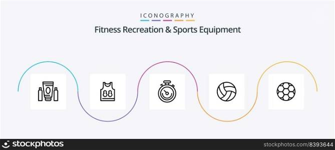Fitness Recreation And Sports Equipment Line 5 Icon Pack Including football. sport. clock. volleyball. ball