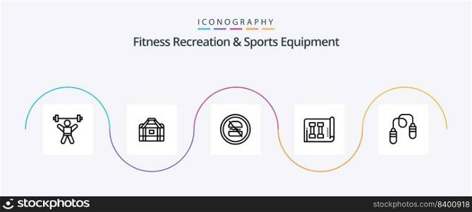Fitness Recreation And Sports Equipment Line 5 Icon Pack Including sports. fitness. sports. equipment. dieting