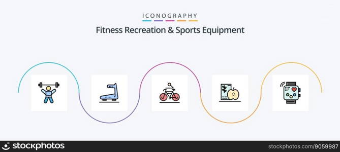 Fitness Recreation And Sports Equipment Line Filled Flat 5 Icon Pack Including fruits. diet. treadmill. breakfast. biking