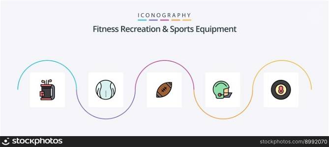 Fitness Recreation And Sports Equipment Line Filled Flat 5 Icon Pack Including helmet. equipment. game. american. nfl