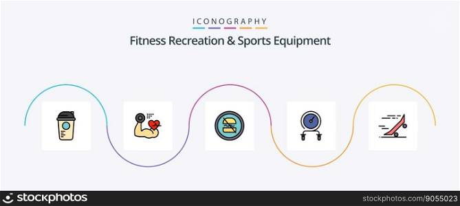 Fitness Recreation And Sports Equipment Line Filled Flat 5 Icon Pack Including intensity. fitness. beat. fast. dieting