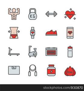 Fitness related in colorline icon set.Vector illustration