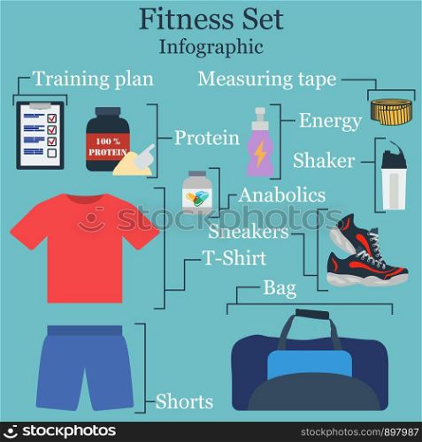Fitness Set Infographics. Full Color Design. Vector Illustration.