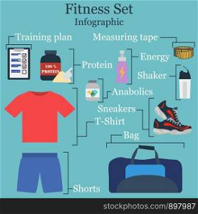 Fitness Set Infographics. Full Color Design. Vector Illustration.