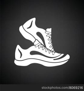 Fitness sneakers icon. Black background with white. Vector illustration.