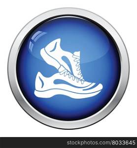 Fitness sneakers icon. Glossy button design. Vector illustration.