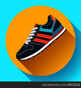 fitness sneakers shoes for training running shoe flat design with long shadow. Fitness app. fitness sneakers shoes for training running shoe flat design with long shadow