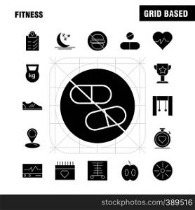 Fitness Solid Glyph Icon Pack For Designers And Developers. Icons Of Medical, Scanner, Statistic, Monitor, Medical, Fitness, Healthcare, Gym, Vector