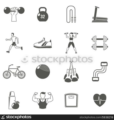 Fitness sport and healthy lifestyle black icons set isolated vector illustration. Fitness Black Icons Set