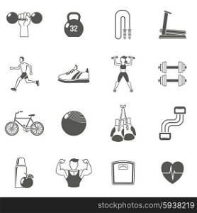 Fitness sport and healthy lifestyle black icons set isolated vector illustration. Fitness Black Icons Set