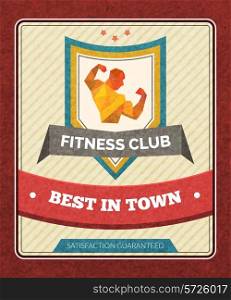 Fitness sport club poster with polygonal male bodybuilder figure vector illustration
